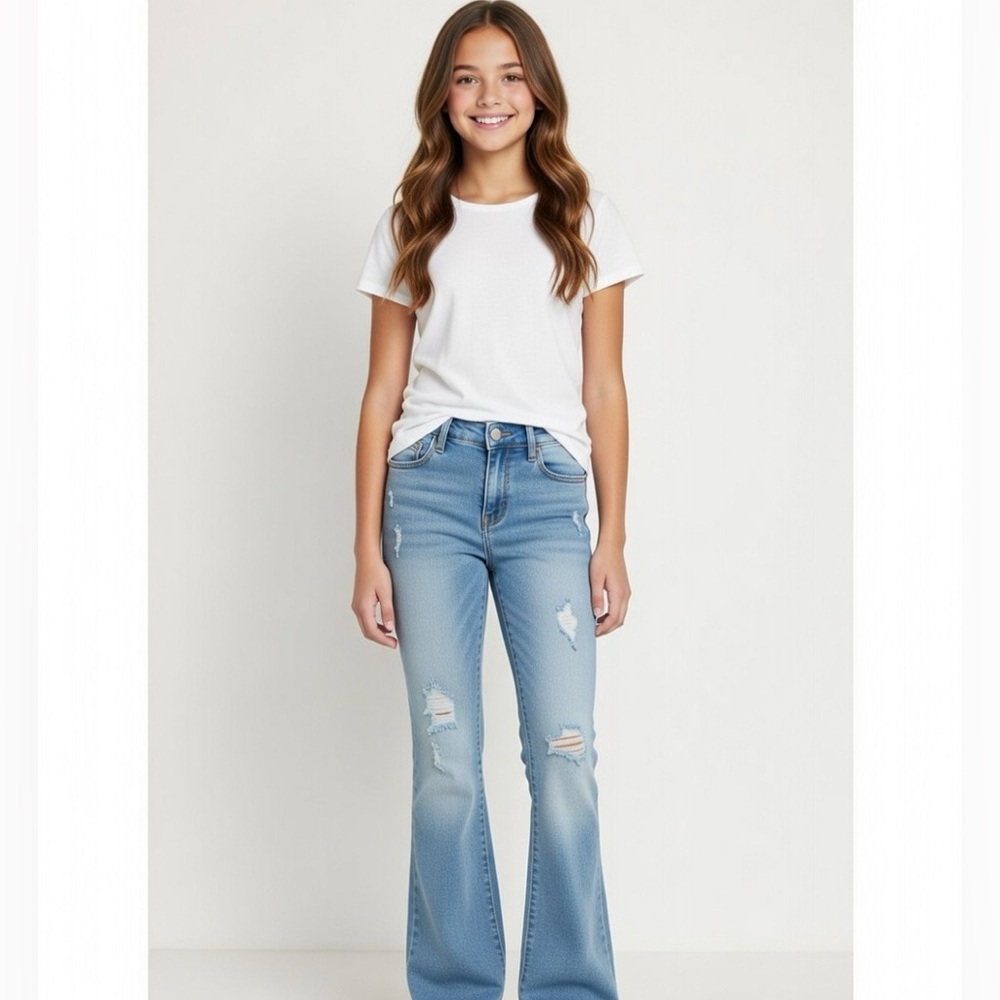 Girls Stylish SHEIN Distressed Blue Jeans
